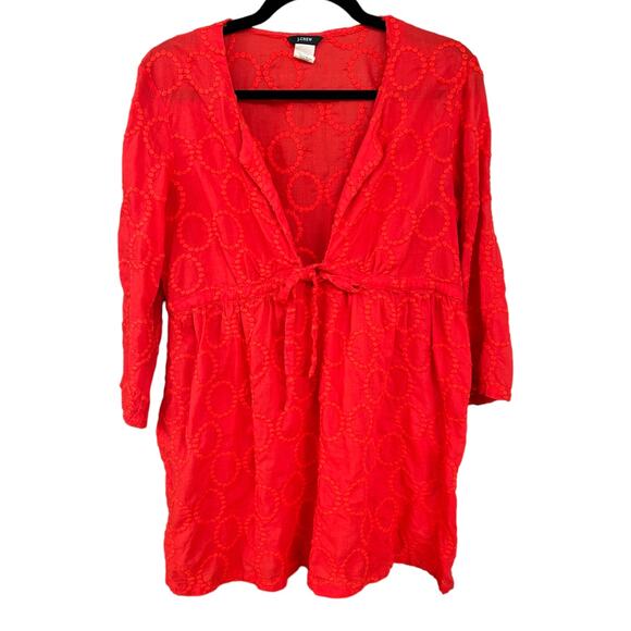 J. Crew Women's Orange/Red V-Neck Embroidered Circle Swimsuit Coverup Size Large - Picture 1 of 4
